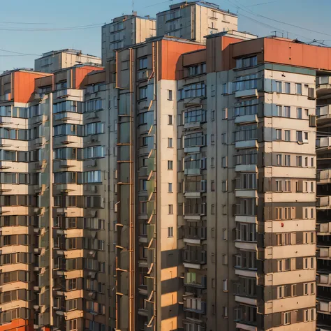 East europe style buildings cite, (eight storey building:1.4) (russian style soviet living buildings:1.4), (middle distance shot:1.5), colorfull,  (close up:1.1), high resolution, 8K, UHD, RAW 