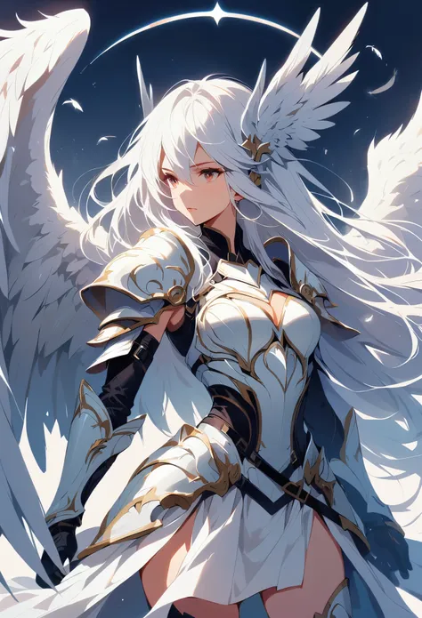 1girl angel angel_wings armor feathers_long wing feathers_hair shoulder armor shoulder_armor single_wing solo upper part_the bod...