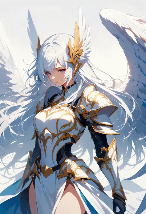 1girl angel angel_wings armor feathers_long wing feathers_hair shoulder armor shoulder_armor single_wing solo upper part_the bod...