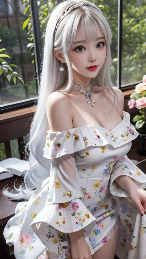 (Girl walking in forest park),Portrait、bright look、young shiny glossy white shiny skin、best looks、ultimate beautiful girl、The most beautiful platinum blonde hair in the world、shiny bright hair,、Super long smooth straight hair、Shining beautiful Bangs、Sparkl...