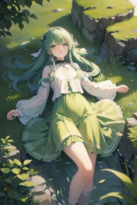 In a green meadow is a girl who leads a group of knights. BREAK With a brave expression, guides them to their destination. BREAK Behind her, A green forest extends and beyond that, Mountains rise in the distance. BREAK The most suitable effect for this sce...