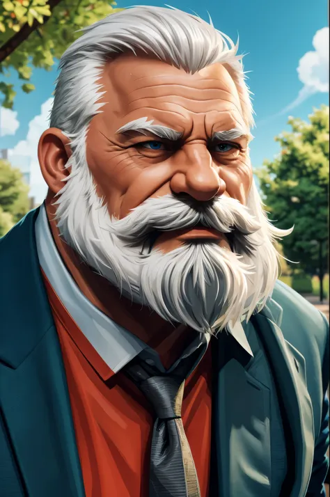 vector, mwvector, masterpiece, high quality, 8k, fhd, hdr, portrait, muscular old man in park, beard, happy, summer, suits, , de...