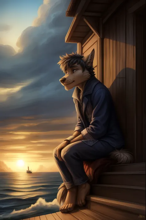 (((Barefoot furry character, full body, cinematic setting, male))) Masquerading as a man with a reason. My charade is the event of the season and if I claim to be a wise man, well it surely means that I dont know. On a stormy sea of moving emotion tossed a...