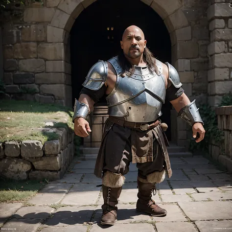 Dwarf Dwayne Johnson, low stature, Plate armor, medieval