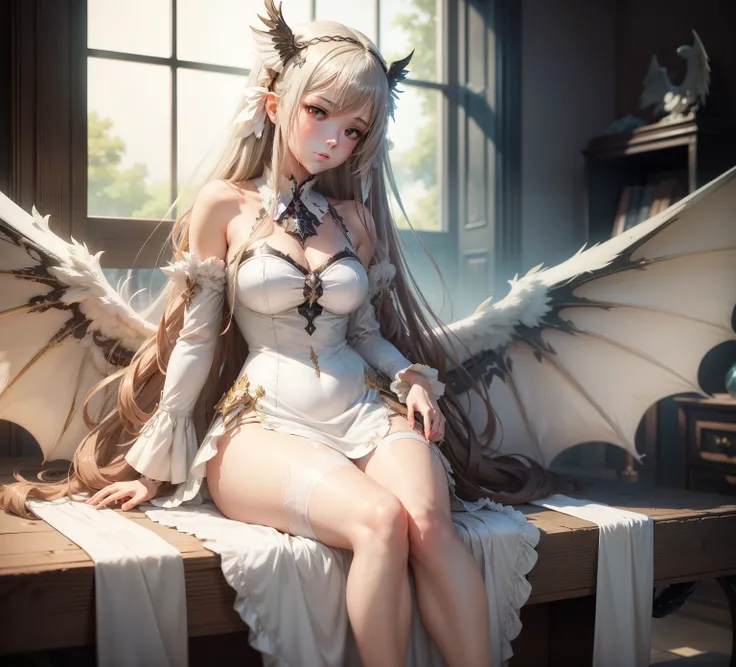 anime girl with long hair and a white dress sitting on a winged dragon, fine details. anime. tentacles, anime goddess, from girls frontline, cushart krenz key art feminine, android heroine, fine details. girls frontline, anime monster girl, hq artwork, lam...