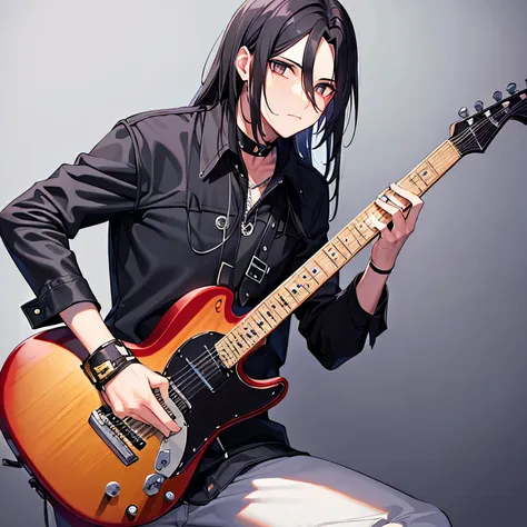 um metaleiro homem com um moicano preto e uma guitarra