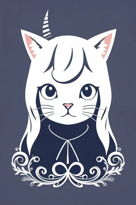 Simple and minimal illustration logo of cute unicorne cat in the style of vintage