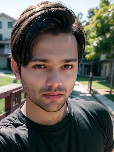 A beautiful young bearded man with highly detailed skin looking at the camera,8k,high res, soft light,no contrast,ultra realistic, photorealism.((real life photo,realistic:1.9, short beard:1)), HDR, emotions joy