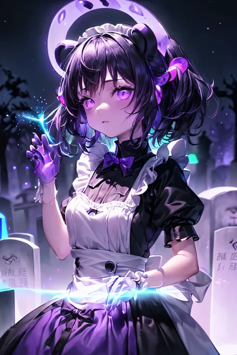 masterpiece、highest quality, (number: 1.0), Close-up, face focus, ((Kemonomimi girl with black bear ears:1.4)), solo, ((Black hair berry berry short:1.3)),  plump and glossy lips, (Beautiful purple eyes:1.3), (Gothic Lolita: 1.2), ((Classic Maid Costume:1....