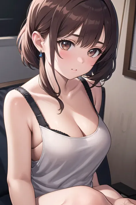 masterpiece, best quality, ultra-detailed, 1girl, bra under tank top, bra, tank top