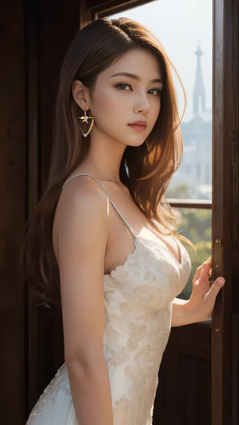 (masterpiece:1.4), (8K, realistic, Raw photo, highest quality: 1.4), Japanese, (1 girl), beautiful face, (realistic face:1.4), (caramel hair, long hair:1.3), beautiful hairstyle, detailed and beautiful eyes, Charm, ultra high resolution, surreal, very deta...