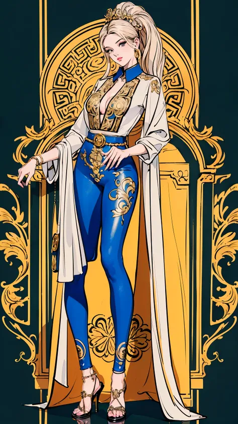 ((best quality,4k,highres,masterpiece:1.2)),((character concept art)), 1 female, age 25, European. Known for her impeccable fashion sense and elegant demeanor, she is a true embodiment of the Versace brand. Her body language is as captivating as her style,...