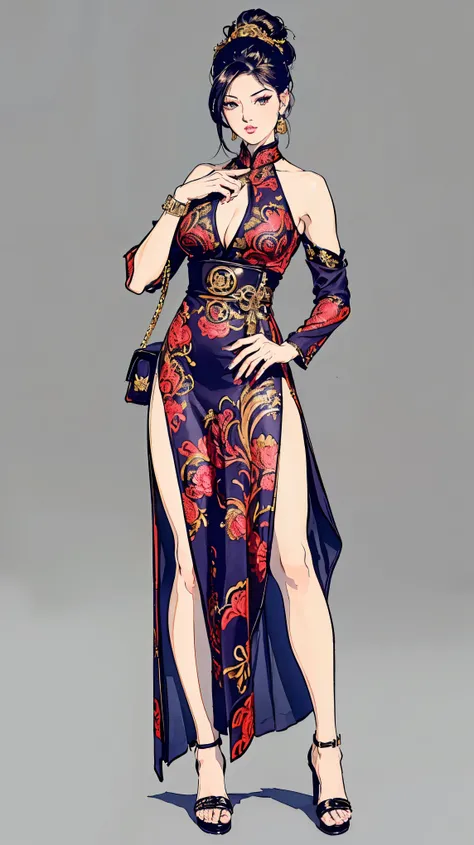 ((best quality,4k,highres,masterpiece:1.2)),((character concept art)), 1 female, age 45, Asian, the formidable boss of a Hong Kong Triad crime organization, is known for her shrewdness and unpredictability. Her charisma and intelligence, coupled with a rut...