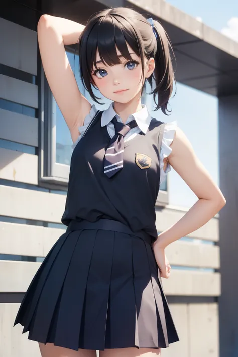 A school girl in sky,sleeveless middy uniform