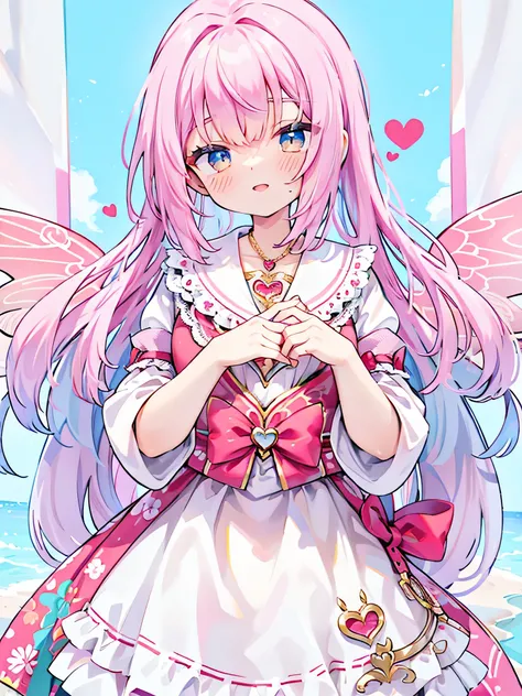 super high quality　Super high quality　masterpiece　Idol Dress　make a heart with your hands　pink hair　Cute Heart