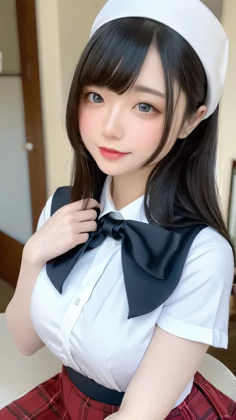 table top, highest quality, very delicate sexy and beautiful girl,very delicate and beautiful, world masterpiece theater, super detailed, very detailed, school girl uniform and school girl skirt, highest quality, black hair, High resolution, very detailed,...