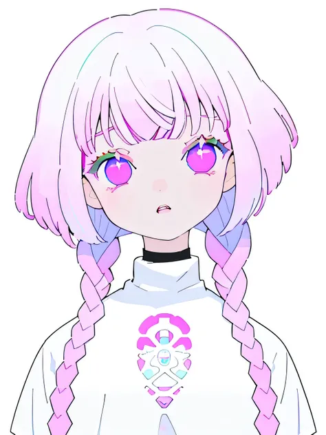 Pink lips are cute, wearing a bright white shirt, zhong pastel palette aurora punk style, Anime illustration of her face, animated gifs, hand drawn animation, attractive sketch, Smooth Shiny, vague romanticism, super flat style, White background--ar 1:1--R...