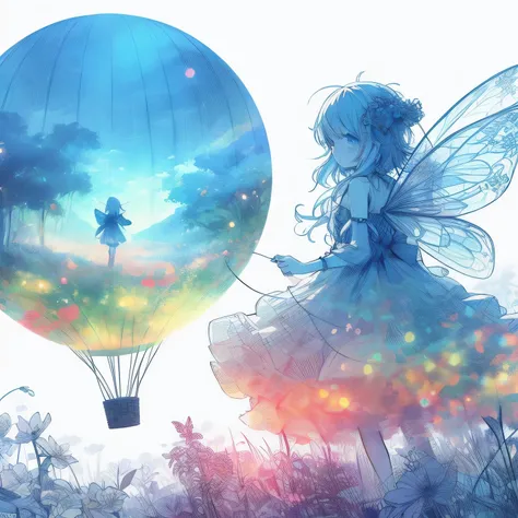 anime fairy with a balloon in the sky, beautiful fantasy anime, beautiful fairies, beautiful anime artwork, anime fantasy illustration, anime fantasy artwork, fairy atmosphere, beautiful anime art, a beautiful artwork illustration, beautiful fairy, fairy a...