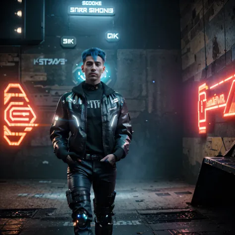 (best quality,8k,ultra-detailed,realistic:1.37),(cyberpunk:1.1),(handsome:1.1),boy,realistic face,glowing neon lights,mysterious background,futuristic cityscape,cybernetic enhancements,digital tattoos,cool futuristic fashion,steampunk-inspired goggles,elec...