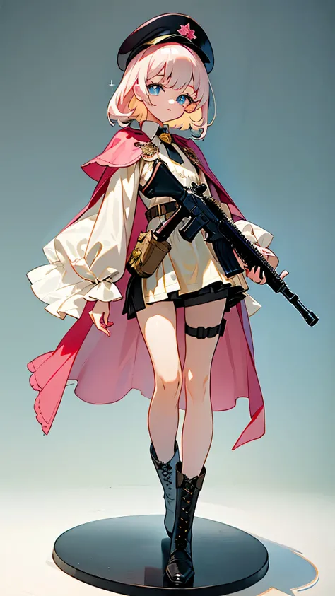 ((ultra-detailed)), masterpiece, ultra-detailed face, best quality, (1 girl),(illustration),((((full-length figure)))), (((transparent background))), (solo),standing, (wearing shoes on feet), ((is wearing military dress with Pelisse)),(((hold an assault ri...