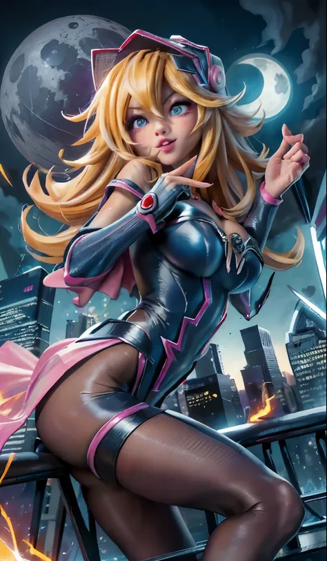 Dark magician gils spiderman version (obra maestra, 4K resolution, ultrarrealista, Muy detallado), (White superhero theme, charismatic, hay una chica en la cima de la ciudad, vistiendo disfraz de Spider-Man, she is a superhero), [ ((25 years), (pelo largo ...