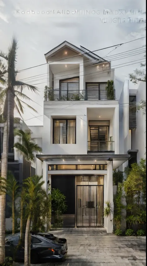 raw photo, outdoor, (residential architecture exterior:1.3), 1 house architecture, (elegant), singapore tropical modern house st...