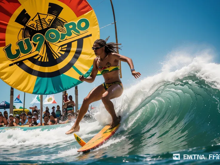 logotipo festival de outono, com tematica reggae e surf, cerveja artesanal, fim de tarde, high resolution