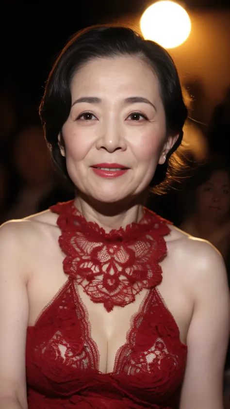 remove background, gravure, (old face), in the spotlight, describe the lips correctly, red lipstick, from the chest up, Obscene bride costume, Flashy face, highest quality, Super detailed, realistic, super dense skin, perfect beauty, (A decaying old lady),...
