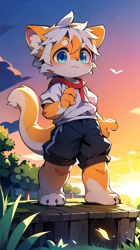 Light orange fur，white hair，orange dragon tail，There is white fluff at the end of the tail，white sweatshirt，hairy，God of Art Super Top Quality, super detailed, High resolution, Anime cute art style, The best anime, 8K, Kona sauce wallpaper, Pixiv Contest W...