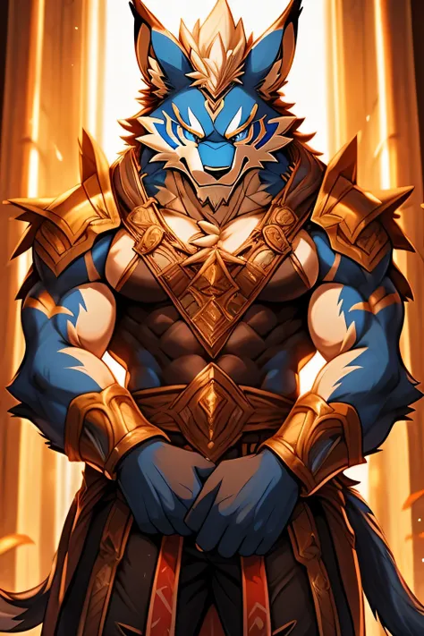 Two-dimensional Leomon orcs，Adult Leomon ，The standard body of a Leomon ，The highest appearance，Highest image quality，blue color eyes，Look to the right，Pokemon，best qualtiy，tmasterpiece，Textured skin，romanticism lain，Cinematic lighting effects，Ray traching...