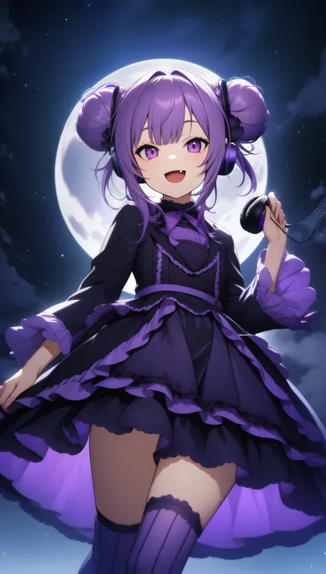 32k, best quality, ultra high res, HDR, UHD, extremely detailed CG, unity 32k wallpaper, (((hight quality))), (((high-level image quality))), (((smile))), (((purple gothic lolita))), (((full moon))),  (((hight quality starry sky background))), (((purple ha...