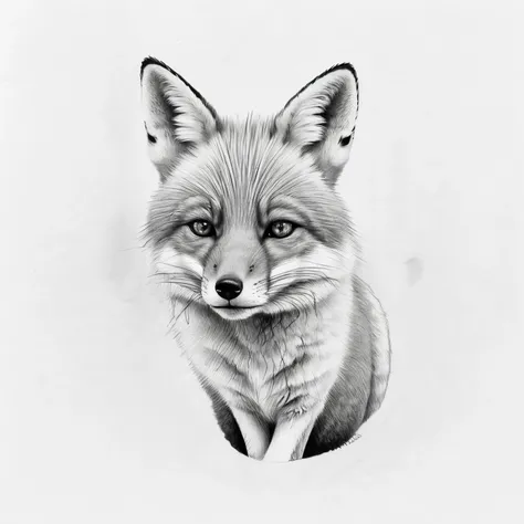 Fox drawing made in pencil, blanco y negro, simple design