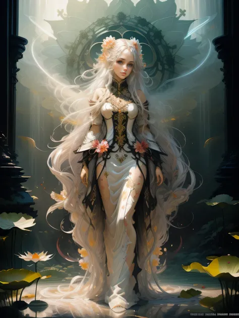 dehaze, oil painting, brush strokes, dehaze, paint splashes, colorful, masterpiece, best quality, ultra detailed wallpaper, 1 beautiful fairy, white semitransparent short dress, long curly hair, , ((light passing through hair:1.3)), (high contrast, officia...