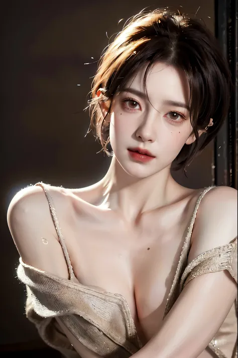 (Representative works: 1.3), (8K, realistic, RAW photo, best image quality: 1.4), (30 year old mature woman),small face, beautiful face, (realistic face),no makeup、natural makeup、light makeup、 (Dark brown, short hair: 1.3), beautiful hairstyle, realistic e...