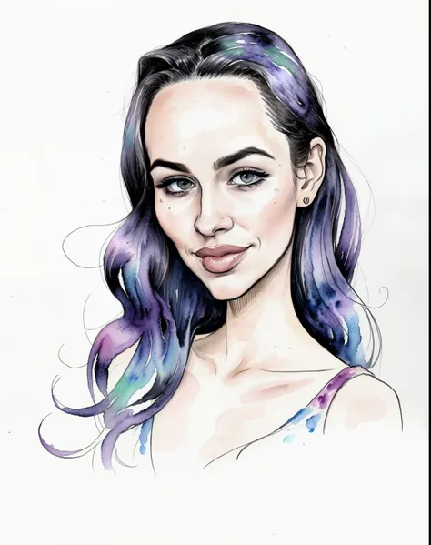 Huge forehead watercolor ink painting comics female cartoon zckrman portrait person  