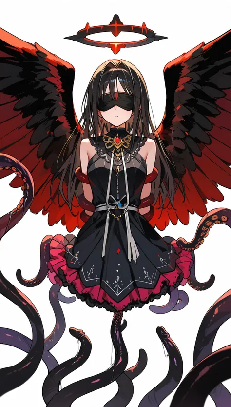 dark angel oliviadark angel olivia,Black-purple halo,red wings,black dress,
(tentacles suspended with hands and feed :1.3),tied behind the back,Hang in the air,(legs apart:1.2),blindfold,(chin grab:0.7),tentacles insets mouht,
Cowboy shooting