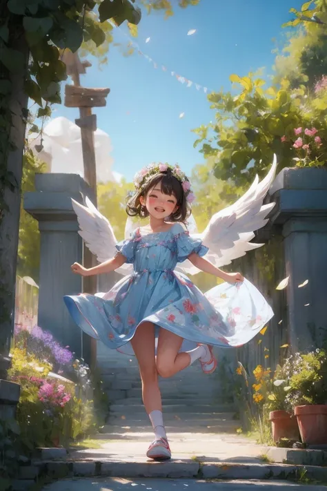 Angel Art, Everyone jumps, Smile, joy, Heaven, like, garden, happiness, Light, let