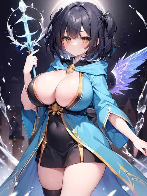 master piece,best quality,(super detail),perfect writing, Highly detailed CG,Super detailed,(highly detailed eyes,very cute face,highly detailed face:1.3),beautiful anime girl,(solo girl),(super huge breasts:1.6),(black hair,short hair,2 side up:1.3),(big ...