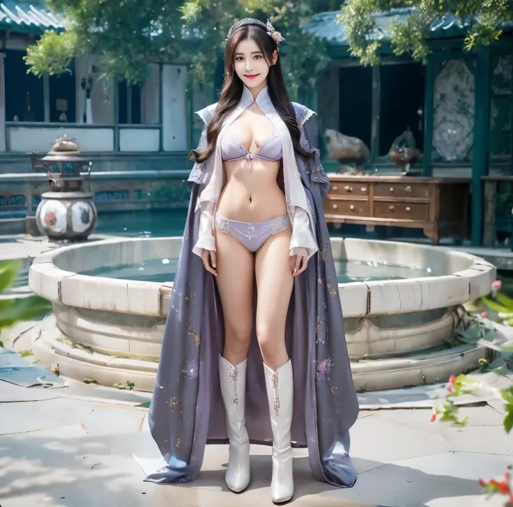 美麗的fantasy皇后, anime goddess, full body xianxia, ((美麗的fantasy皇后)), sweet smile，Sexy red bikini underwear，high-cut underwear，high cut underwear，Long-legged girl，put on boots，White boots，huge breasts，Put on your hat, Chinese Hanfu，fantasy服装, Sha Xi, ((美麗的fant...