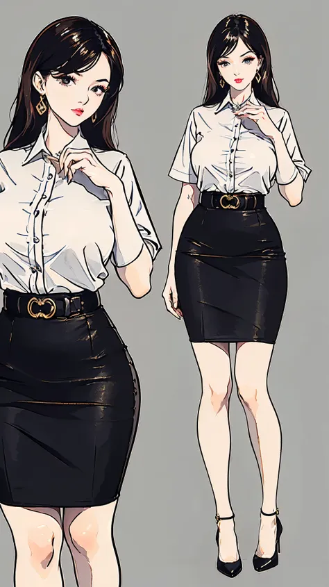 ((best quality,4k,highres,masterpiece:1.2)),((character concept art)), 1 female, age 21, Korean-Japanese. Known for her allure and charm, Bella embodies the role of a seductive secretary. Her body language is as captivating as her personality, always exudi...