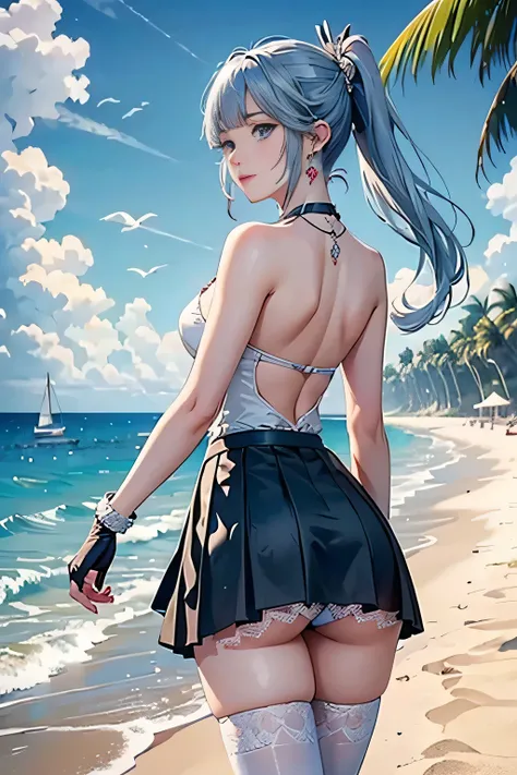 (Vulgar,nsfw),silver blue hair,((butts and back focus,looking back)),
(skirt lift,very windy),(beautiful elegant white panties),very low angle,from below),((masterpiece, highest resolution,best quality)), (beautiful illustration), ((Kamisato Ayaka in Gensh...