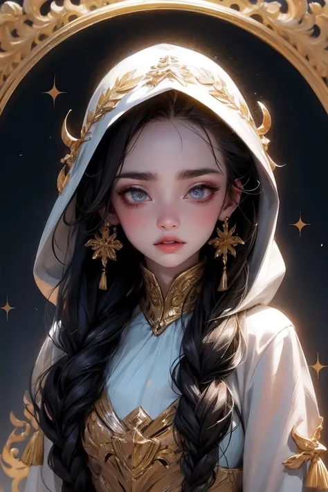 Lily Collins (Lily Collins) black curly hair，Wearing a hoodie，Wearing a medieval dress illustration detail, Soft and bright, HD artwork by Greg Hildebrandt, Liu Citemer, Sergek Stepan, Samyang, Aikut Edodu, Justin Gerrard, Alphonse Mucha, type germ, WLOP a...