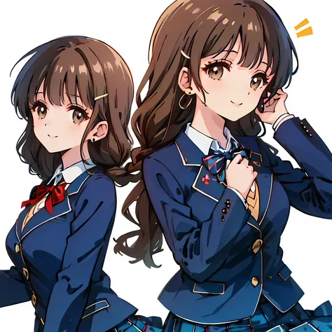 highest quality, (masterpiece:1.2), High resolution, perfect pixel, Three so beautiful sirens, 16 years old, (((big very detailed beautiful dark brown eyes))), ((girly large wine-red glossy polyester Japanese school ribbon bow tie)), ((((very beautiful lon...