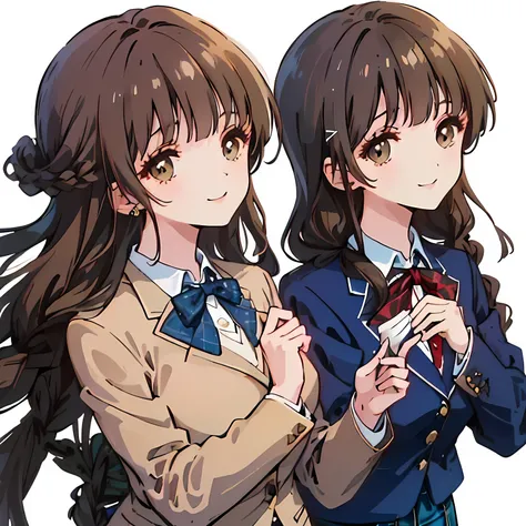 highest quality, (masterpiece:1.2), High resolution, perfect pixel, Three so beautiful sirens, 16 years old, (((big very detailed beautiful dark brown eyes))), ((girly large wine-red glossy polyester Japanese school ribbon bow tie)), ((((very beautiful lon...