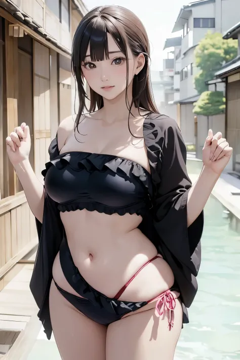 (((masterpiece))),(((High resolution)))、(((8K)))、(((perfect face)))、(((beauty of japan)))、30 years old、(((beautiful face))), (((swimsuit))), embarrassed look, look at the camera, (thighs)、top quality eyes, detailed texture, look at the camera, standing, bi...