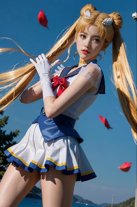 (8 thousand, RAW photos, best quality, masterpiece:1.2), (super fast:1.0), detailed illustration, detailed, (realistic, photo-realistic:1.37), detailed beautiful skin, sailor moon, (1 girl: 1.2),(whole body:1.2),(The Hand of Guido Daniele:1.2), slim body, ...