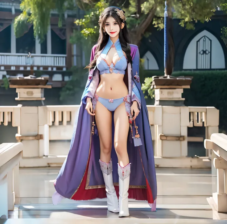 美麗的fantasy皇后, anime goddess, full body xianxia, ((美麗的fantasy皇后)), Sexy red bikini underwear，high-cut underwear，high cut underwear，Long-legged girl，put on boots，White boots，huge breasts，Put on your hat, Chinese Hanfu，fantasy服装, Sha Xi, ((美麗的fantasy皇后)), Put...