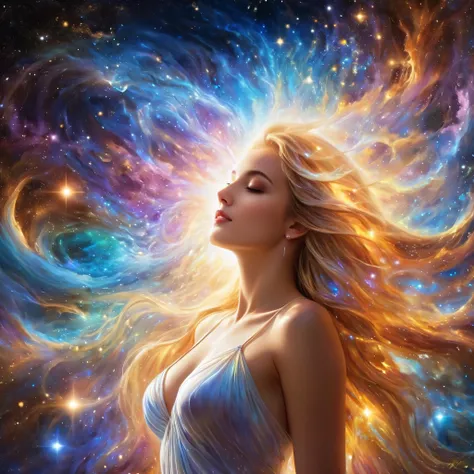 (Highest Quality,High Resolution,Masterpiece:1.2),Ultra-Detailed,(Realistic,Photorealistic,Photorealistic:1.37)(goddess of cosmic love:1.1,beautiful:1.1,astral body:1.1),divine goddess,celestial beauty,supernatural presence,spectacular cosmic entity,majest...