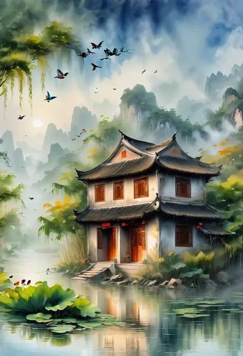 masterpiece, best quality, extremely beautiful reflection, best reflection. (Very detailed CG 8k wallpaper), (best quality), (Best Illustration), (best shadow), Guilin scenery pictures, Realistic morning.