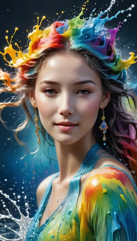 Expressing the flow of ink dancing in the wind,water effect,Colorful water,goddess:The Art of Governance:Manipulating water:rich hair:sleep:perfect face:fair:17 years old:healthy,ink splatter,flash,bright coloring,light reflection,colorful,Abstract,3d,8K,H...